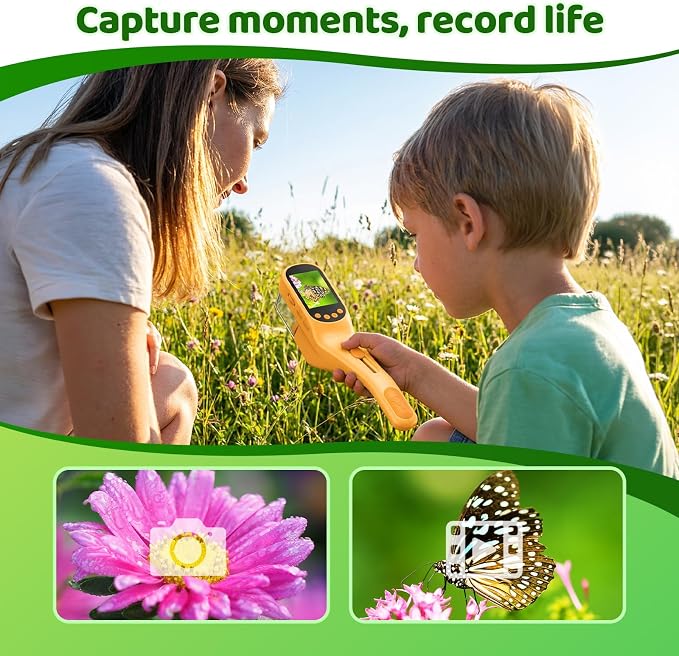 Handheld Microscope for Kids, Outdoor Explorer STEM Toy with Bonus Tools, 2.4" IPS Screen, Ergonomic Grip, Digital Camera, Photo/Video, Magnifier, Science Kit – Gift for Boys & Girls Age 3-12