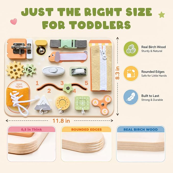 Montessori Busy Board for Toddlers, Wooden Sensory Toys, Preschool Learning Activities for Fine Motor Skills Travel Toy, Basic Life Skills Educational Gifts for 1 2 3 Years Old Kids Boys Girls (Green)