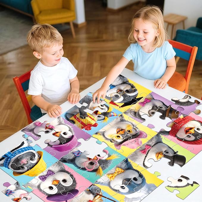 Jumbo Floor Puzzle for Kids,48 Piece Penguin Jigsaw Puzzle Ages 3-8 | 12 Penguin Characters,Extra-thick Cardboard,Preschool Learning Toy,35x24 in Completed,Educational Gift for Boys and Girls