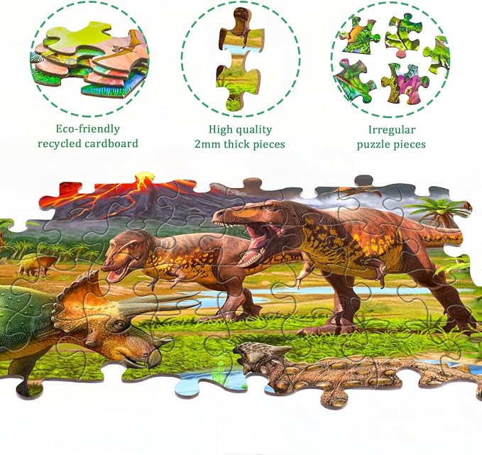 Puzzles for Kids Ages 4-6 – 2 x 60 Pieces World of Huge Dinosaurs | Puzzles for Kids Ages 3-5 6-8, Educational Learning Dinosaurs Toys, Gift for Boys and Girls