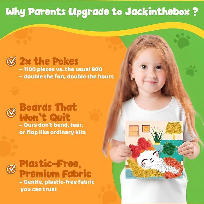 jackinthebox Poke Art Pets Crafts Kits for Children, Gifts Toys, Ages 4-8 | 1400 fabric pieces, travel arts activities & birthday gifts, mess-free toddler, age 4 5 6 7 8 9 year old, flower pressing