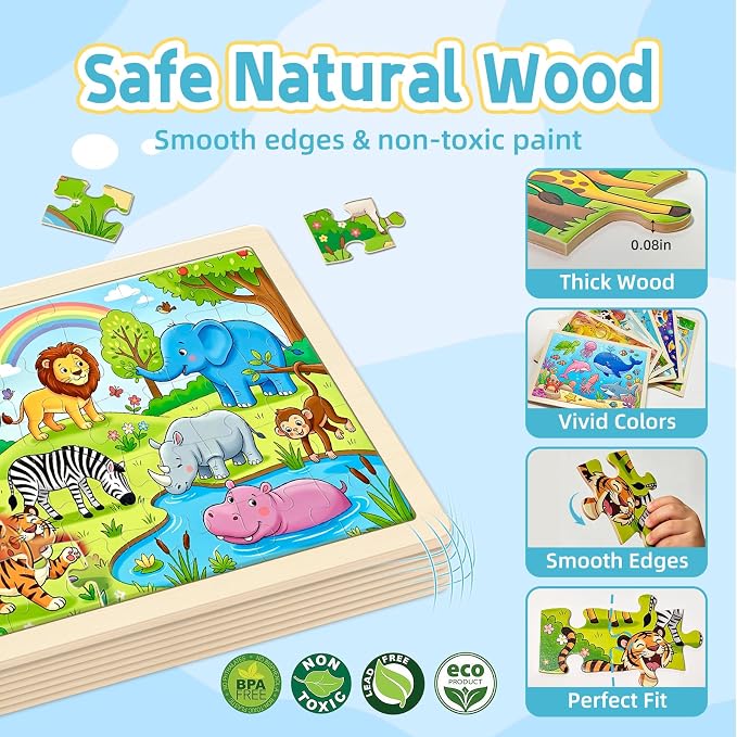 Puzzles for Kids Ages 4-6, 6-Pack 30-Piece Wooden Kids Puzzles | Discovery World Themes | Educational Puzzles for Kids Ages 3-5, Age-Appropriate Learning Toys, Ages 3+