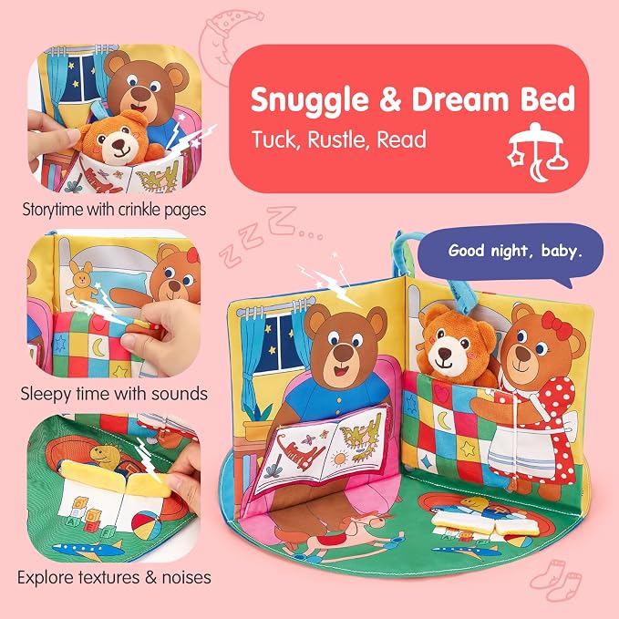 hahaland 3D Book for 0-12 Months Soft Cloth Interactive Activity Baby Book | Sensory Montessori Toys for 1 Year Old Educational Travel Toy Gifts for 6 9 Months Toddler Baby Girls Boys