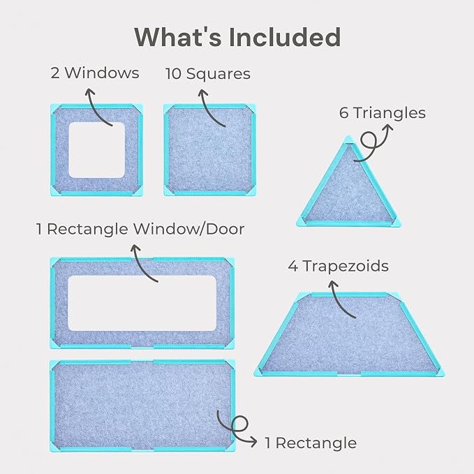 Superspace Giant Magnetic Fort Building Panels - The Big Set, Turquoise, 24 Panels, Life-Size Magnetic Tiles Kids, Build Forts Castles Rockets, STEM Toy Ages 3-10+, Eco-Felt, Indoor & Outdoor