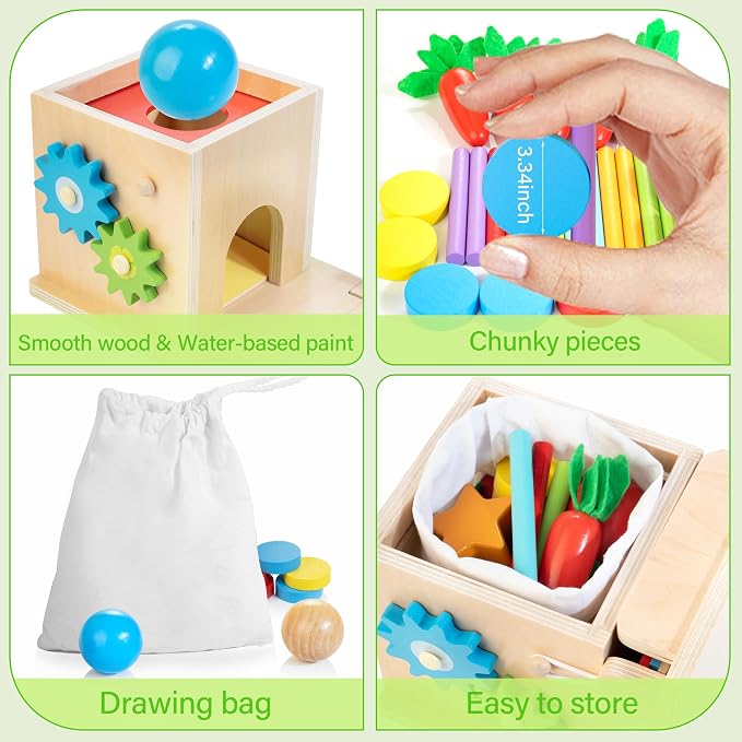 Wooden Montessori Toys for 1+ Year Old, 8-in-1 Toddler Learning Toy Set | Object Permanence Box, Ball Drop Coin Box, Carrot Harvest, Shape Sorting Toys, Gift for Baby Boys Girls Age 12+ Months