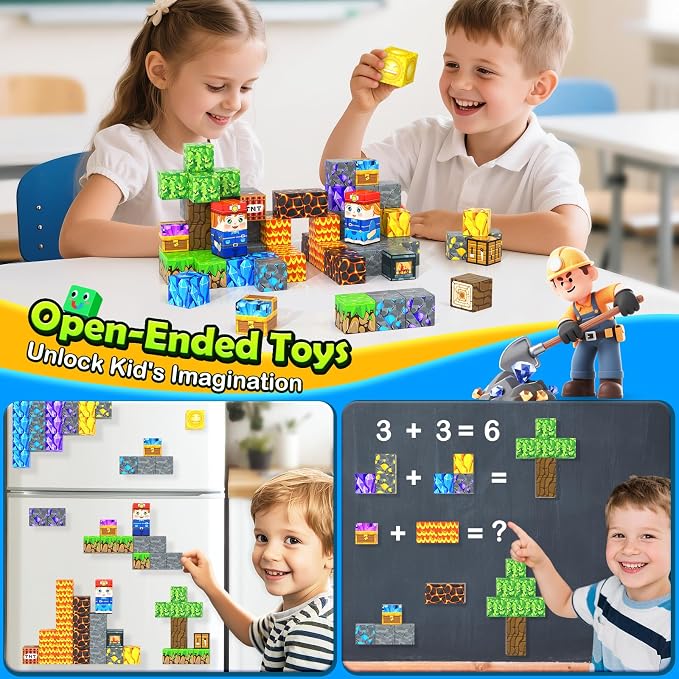 Magnetic Blocks Travel Toys with Iron Box Preschool Educational Kids Toys | Portable Travel Essentials Learning Outdoor Building Cubes 40PCS STEM Birthday Gifts for Boys & Girls Ages 3+