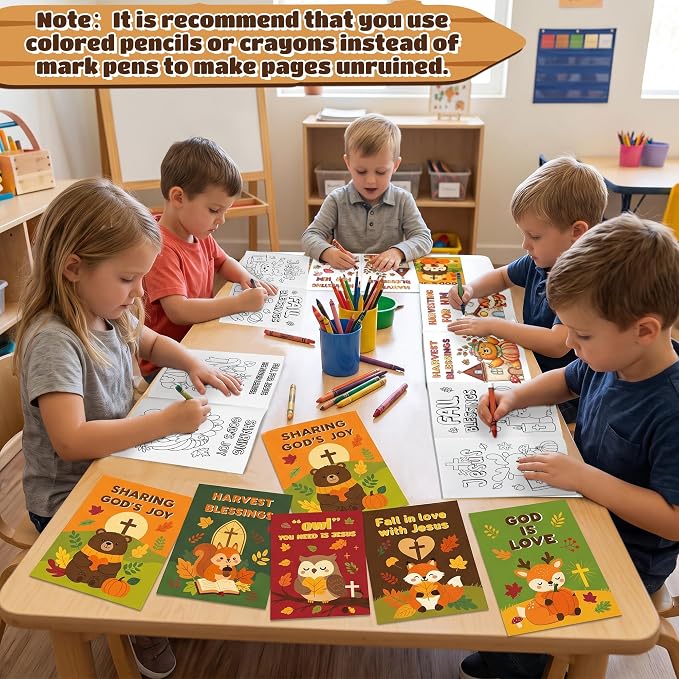 Dvbonike 24Pcs Fall Religious Animals Coloring Books DIY Color-in Pages | Autumn Party Favor, Christian Activity, Drawing Booklet Bulk, Sunday School Supplies, Classroom Rewards, Thanksgiving Gift