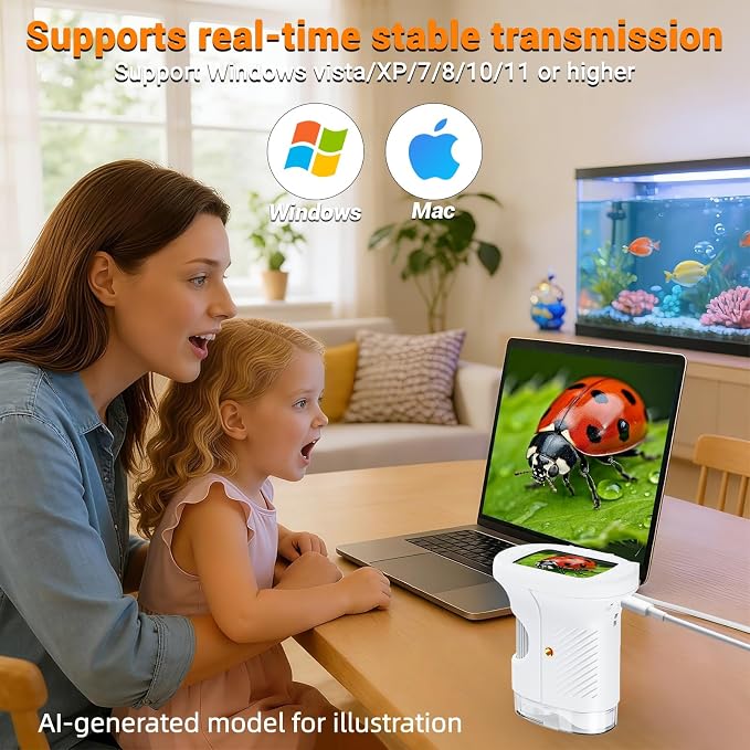 Pocket Kids Microscope, 1000X Handheld Microscope for Kids w/2.4'' Screen, Photo Video Mini Portable Microscopes Science Edu Digiscope, Christmas Birthday Gifts Ideas for Kids Ages 3-12 (White)