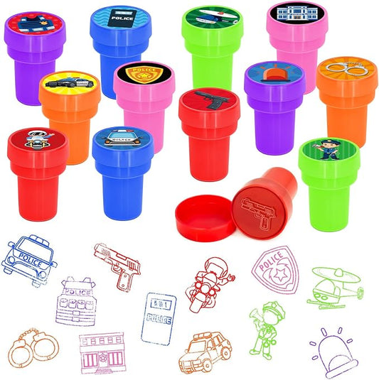 Cinrobiye 24 Pcs Police Stampers Party Favor Set, Cute Police Officer Stamps for Kids Birthday Party, Classroom Rewards, Police Themed Party Supplies, Goody Bag Fillers, Educational Pretend Play Toys
