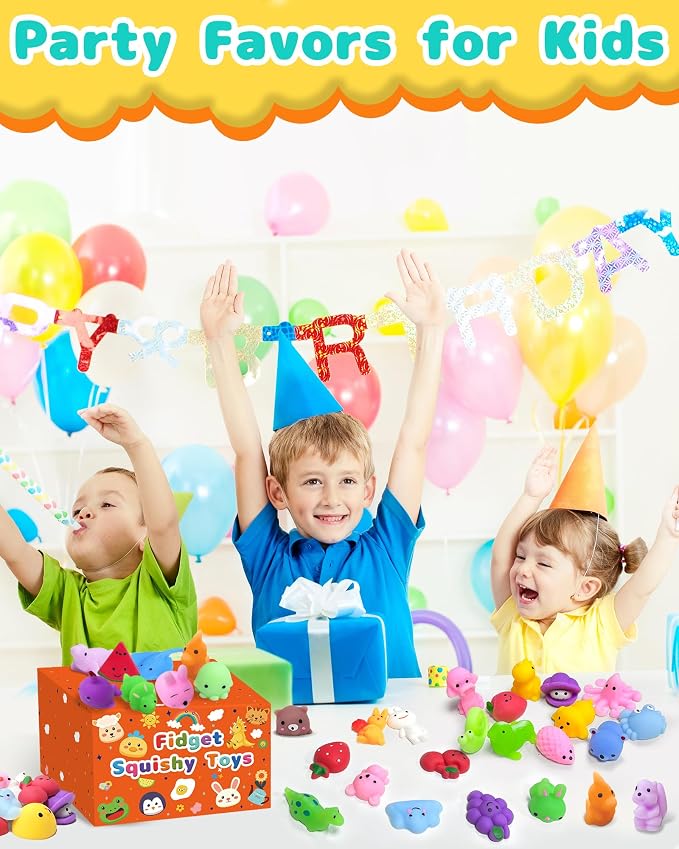 80 Pack Kawaii Squishy Toys, Fidget Party Favors for Kids 3-5, 4-8, 8-12 | Treasure Box Toys for Students, Classroom Prizes, Mini Birthday Gifts, Goodie Bag Stuffers, Bulk Fidget Squeeze Toy