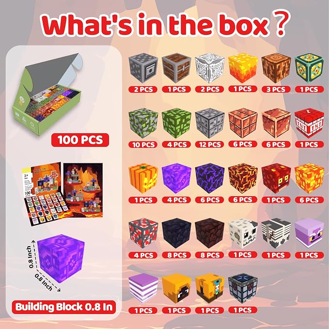 Magnetic Blocks, 100PCS Light Up Building Cube Toys Gifts for Kids | Magnetic Cubes, 0.8 inches Building Blocks, 3PCS Light Up Blocks, STEM Toys Christmas Birthday Gifts for Kids Boys Girls