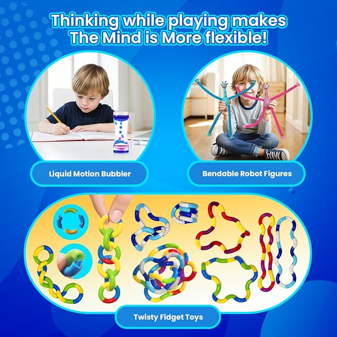 Sensory Toys 25 Pack with Visual Auditory Tactile Fidget Toys for Kids Adults Autism ADHD, Focus Calming Set for Classroom Calm Down Corner Office Desk, Travel Party Favors Gifts