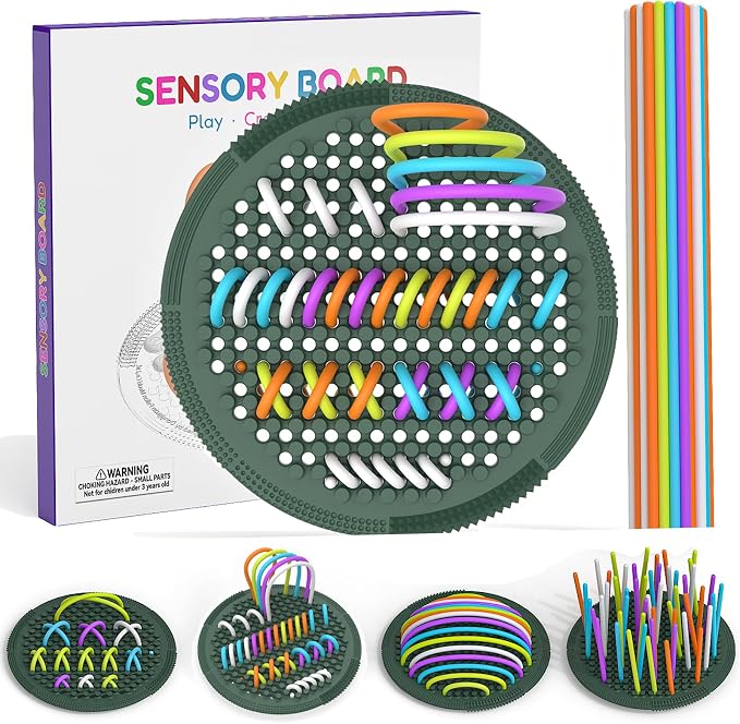 Silicone Sensory Activity Board for Toddlers Fine Motor Skills Fidget Toys | Kids calming noodles threading board eases anxiety ADHD autism portable classroom airplane office gift for adults all ages