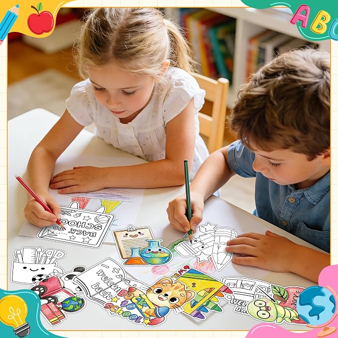 Back to School Coloring Art Craft Kits - 30Pcs Color Your Own Welcome Back Magnets for Kids DIY First Day of School Coloring Magnet for Classroom Activity Fridge Refrigerator Decors