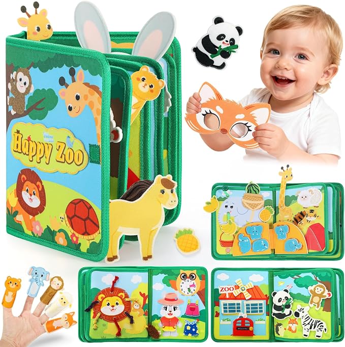 25 in 1 Busy Book for Toddlers 1-3 - Zoo Montessori Toy Toddlers Busy Board for 1 Year Old, Educational Sensory Quiet Toy, Airplane Car Travel Essentials Birthday Gift for 2-4 Yr 18 month old Boy Girl