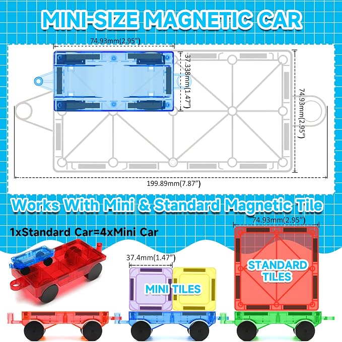 8 PCS Mini Magnetic Tiles Cars Construction Set, Magnetic Car Base | Compatiable with Mini Tiles, Magnet Building Blocks Expansion Set, Magnet Bricks Truck Toy for Boys & Girls