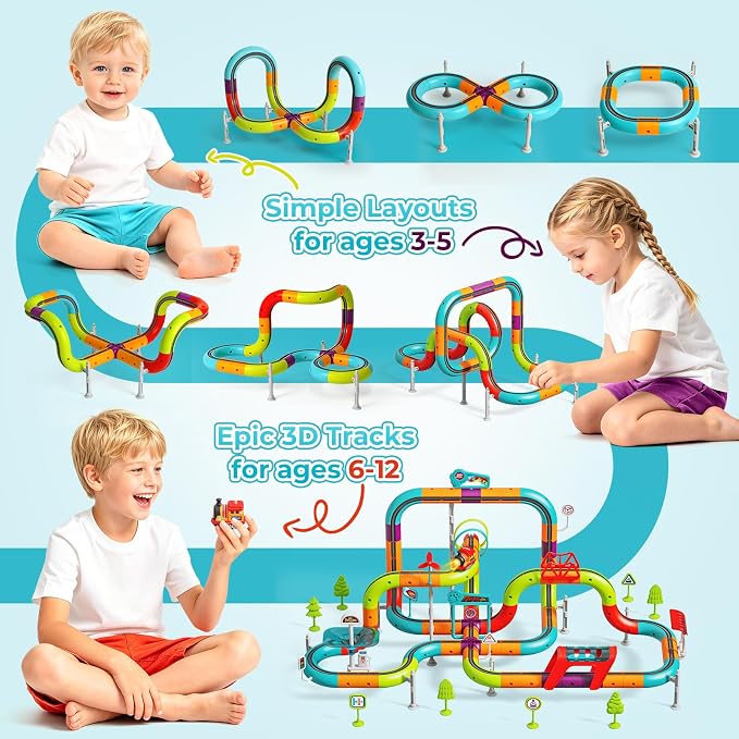 3D Electric Train Set for Kids, Gravity-Defying Track Building Toy with Lights & Sounds, Train for Kids Ages 8-12