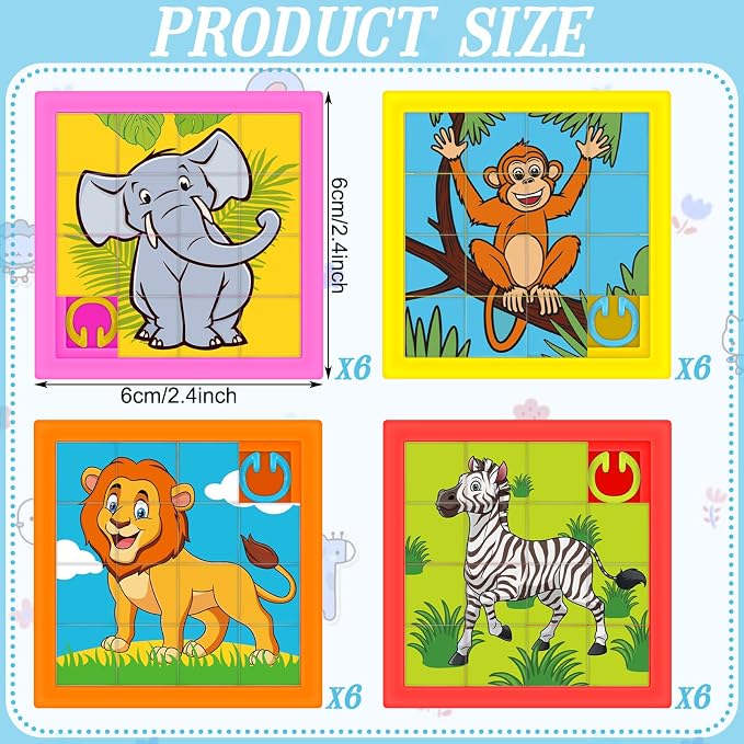 Simgoing 24 Pcs Animals Slide Puzzle for Kids Fun Brain Teaser Toys Games Develops Student Cognitive Problem Skills Small Sliding Puzzle for Back to School Gift Classroom Home Vbs Party Learning