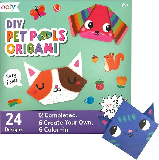 Ooly DIY Paper Origami Kit, 24 Animal Designs & Stickers | Ages 6+, Includes 12 Completed, 6 Blank, and 6 Coloring Folding Pet Origami Designs, Fun Screen-Free Craft Activity for Kids