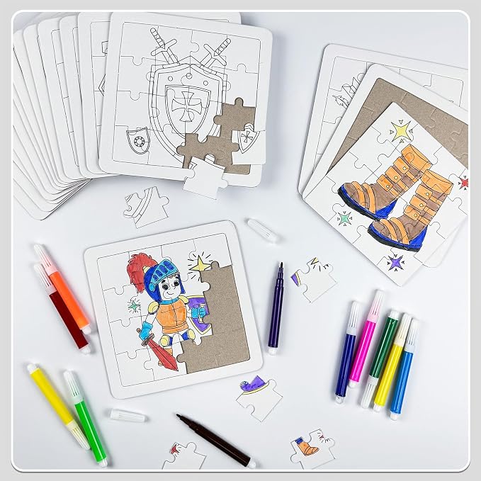 Cinrobiye 24 Pcs Armor of God Coloring Jigsaw Puzzles Bulk Medieval Knight Puzzle Crafts with Color Pens Religious Bible Gifts for VBS Sunday School Church Art Projects Christian Party Favor Supplies
