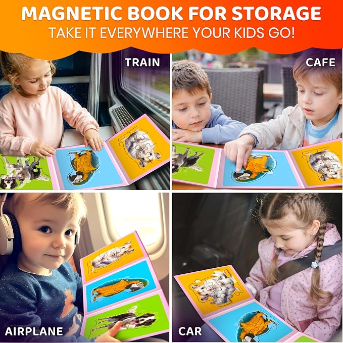QUOKKA Step Up Magnetic Puzzles for Toddlers 1-3, Animals Puzzle Set in One Book, Travel Games for Kids 3-5, Screen Free Toy for Toddlers and Preschoolers