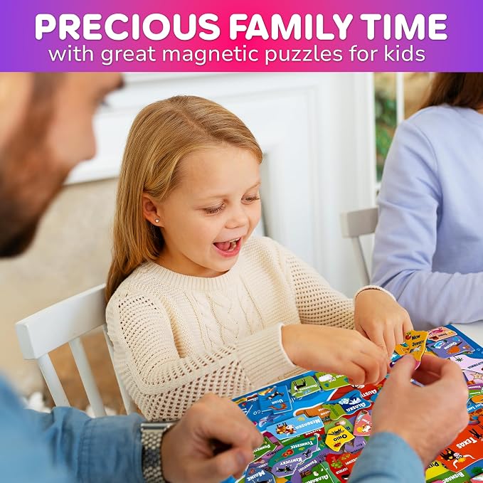 Magnetic Puzzles for Kids Ages 3-5 — 3 Educational Toddlers Puzzle Ages 2-4 | Magnet Space, USA and World Map Kids Puzzles Ages 4-6 — Learning United States Puzzles for Children Ages 6-8