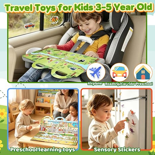 3PC Reusable Sticker Book for Toddler 3-5 Year Old, Travel Activity for Kid | Jelly Reuseable Stickers Roadtrip Airplane Car Ride Toys Preschool Classroom Activities for 3 4 5 6 Years Old Girls Boys Gift