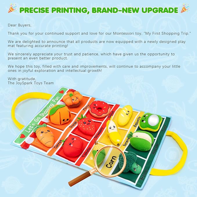 Montessori Sensory Toy for 1 Year Old, Fruit Vegetable Learning Sensory Toy | Color Sorting Play Food Set with Crinkle & Rattle, Fine Motor Skills Toy, Gift for 1 2 3 Year Old Boys & Girls