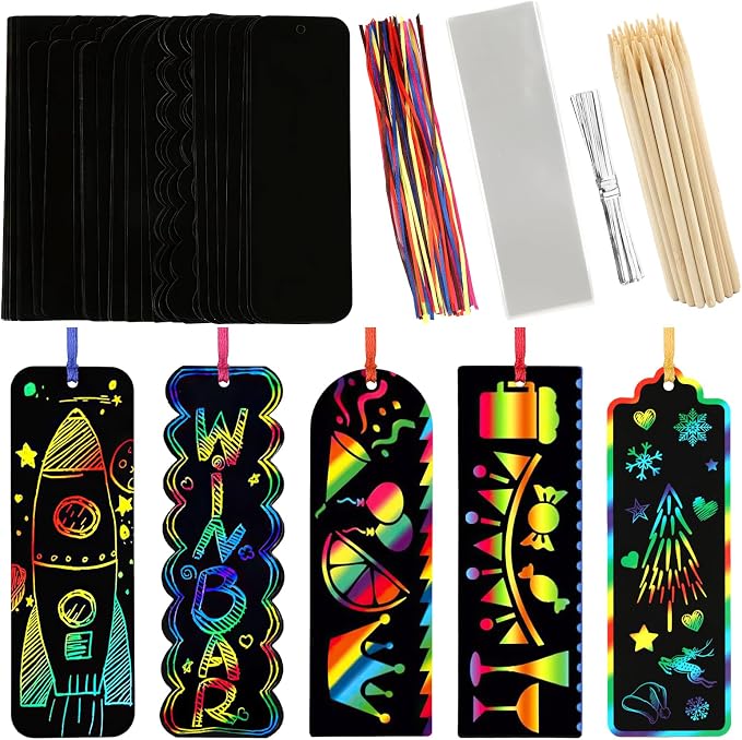 PEASUG Scratch Art for Kids, 40 Sets in 5 Styles Scratch Art Bookmarks | Rainbow Scratch Art Bookmarks, Bulk Magic Scratch Paper for Kids, DIY Crafts, Birthday Party Favors, Classroom Activities