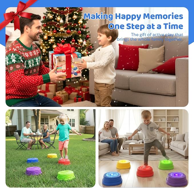 Stepping Stones for Kids - 3 Game Modes Stepping Stones with Light up&Music Non-Slip Balance Sensory Indoor Outdoor Play, Toddler Activities, Toys Birthday for Children Aged 3+