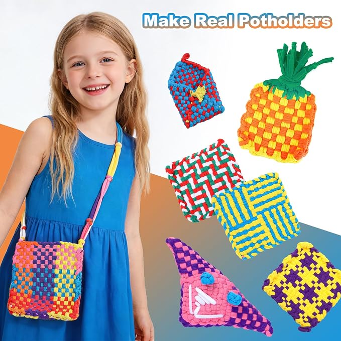 DDAI Weaving Loom Kit for Kids, DIY Potholder Craft Kit Ages 6+ | Compact 7-Inch Loom; Bright Color Loops; Easy Weaving Patterns; Hands-On Skill Building; Screen-Free Craft Fun.