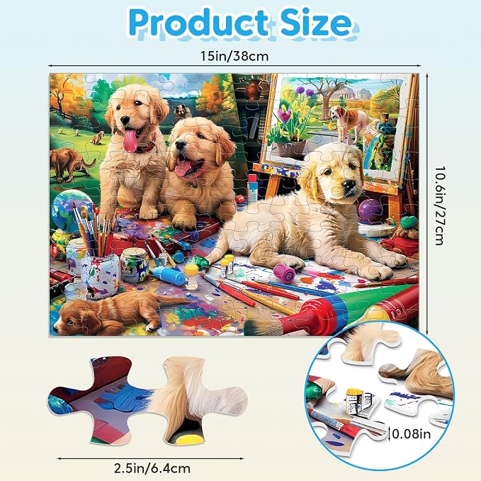 Jeacirio 4 Pack 100 Piece Puzzles for Kids Ages 4-6 6-8 8-10, Dog Cat Jigsaw Puzzles for Kids, Large Piece Educational Puzzle Toys with Posters & Bags, Gifts for Boys Girls