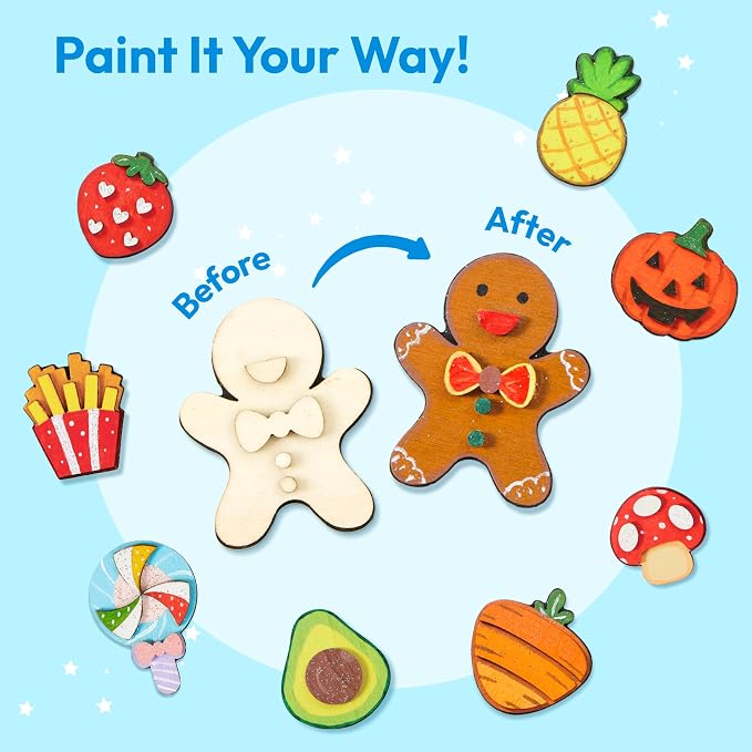 JOYIN 12 pcs Wooden Magnets, Painting Craft for Boys and Girls, Spring and Rainy Day Activities Kit, Craft Toys Gifts for Kids Birthday Easter