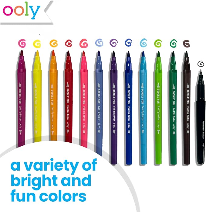 Ooly Learn to Draw & Color Activity Book Kit, 17 Piece | Ages 6+, 12 Double-Sided Markers, 1 Permanent Marker, Pencil, Eraser, and Sharpener, Doodle Fun, Screen-Free Fun