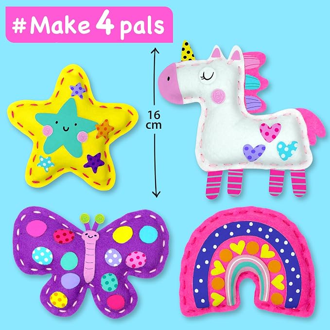EZCRA Unicorn Sewing Kit for Kids Ages 4-8 - 4 Beginner Projects | Sewing Craft Kit for Girls. 4 Easy DIY Projects with Felt Stickers. No Mess Arts and Crafts Gift for Girls.