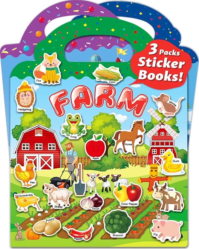 Walenced Reusable Sticker Book for Toddlers, Stickers for Kids, Toddler Toy | Toddler Craft Activities, Toddler Travel Toys, Boy Girl Birthday Gifts, Airplane Travel & Road Trip Essentials Kids