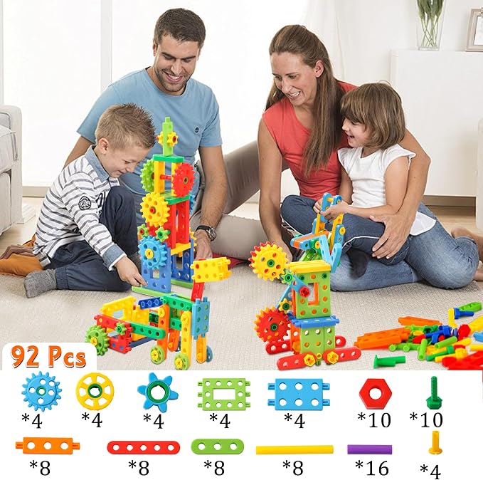 KUTOI Screw Building Blocks - 92 Pcs Kids Games - Sensory Construction Toy - STEM Toy for Preschool Learning Activities ， Perfect Educational Building Toys for Boys and Girls 3 Above