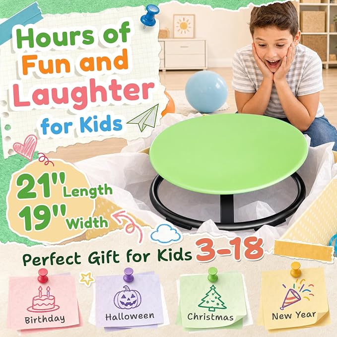Pterying 21" L × 19" W Large Size Spinning Chair for Autistic Kids, Ages 3+ | Autism Sensory Products, Sensory Toys Gifts for Kids with Autism & ADHD, Training Body Coordination, Light Green