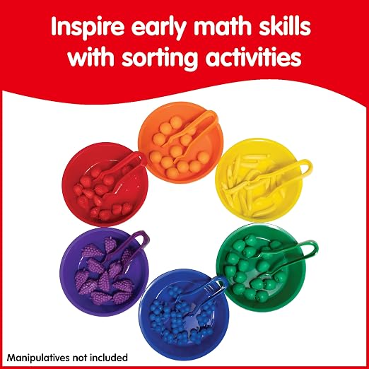 edxeducation Sorting Bowls & Tweezers, Set of 12, 6 Colors | Counting and Sorting Toy for Toddlers ages 18m+, Early Math and Fine Motor Skills