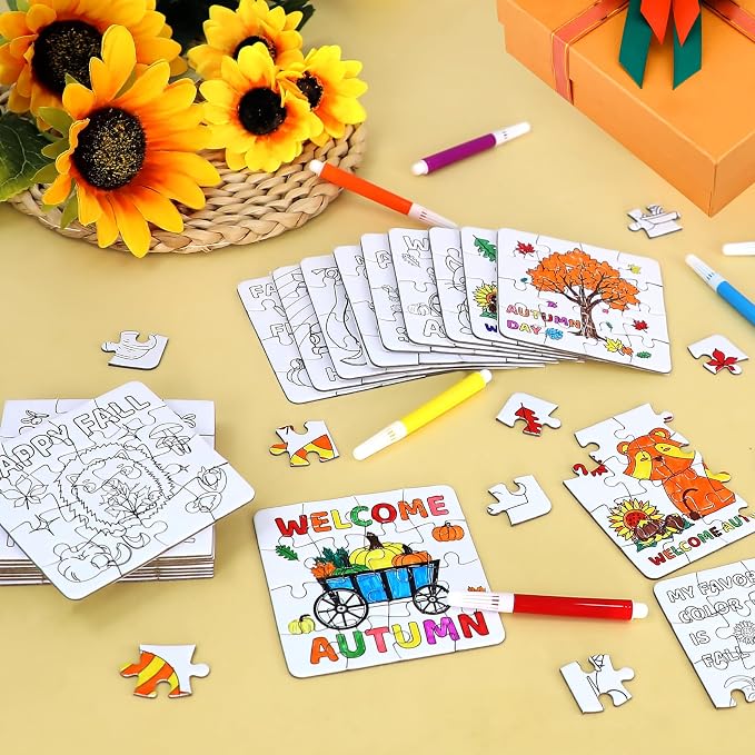 Thanksgiving Fall Crafts for Boys, Girls & Adults, Thanksgiving Arts and Crafts Kit DIY Puzzle with Pumpkin Leaf Turkey Owl, Fall Classroom Activities for Halloween Party Favors & Gift Supplies Bulk