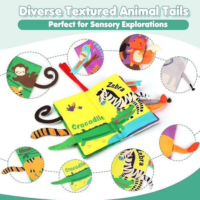 beiens Baby Books Toys, Tummy Time Touch and Feel Sensory Toys for Infant | Crinkle Cloth Book Toy for Baby 0-3-6-12-18 Months, Early Development Stroller Soft Toy, Newborn Shower Gift for Boy Girl
