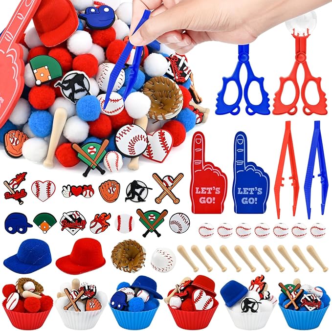 152 Pcs Baseball Sensory Bin Items Sports Balls Counting Sorting Baseball Sensory Bin Filler Fine Motor Ball Counts for Spring Summer Color Sorting Counting