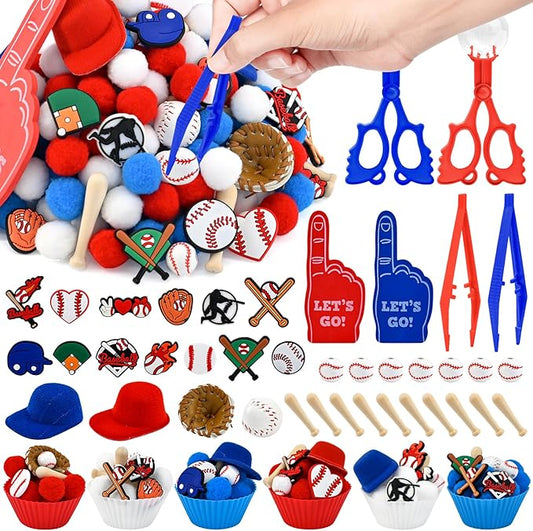 152 Pcs Baseball Sensory Bin Items Sports Balls Counting Sorting Baseball Sensory Bin Filler Fine Motor Ball Counts for Spring Summer Color Sorting Counting