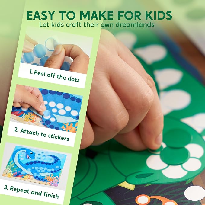 Klever Kits Dot Art Kit for Kids, No Mess Sticker for Kids 3-7, Craft Kits, DIY Creative Activity, Travel Toy, Birthday Gifts for Boys Girls (Dinosaur)