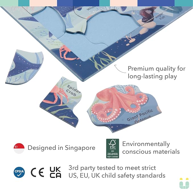 ‘Under the Sea’ 30 Piece Puzzle with Frame for Kids Ages 3-5 | Lost Piece Guarantee | Unique Shapes | Child-Centric Design | Educational Toy for Cognitive Development, STEM, Fine Motor
