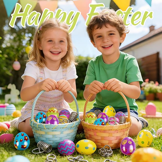 24 Pcs Prefilled Easter Eggs with Brain Teaser Puzzles Toys for Kids,Easter Basket Stuffers Filled with Metal Montessori Solving Bulk 3D Unlock Logic Gifts for Boys Girls,Party Favors