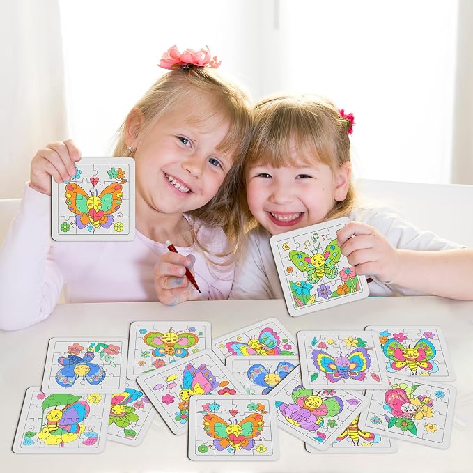 Cinrobiye 24 Pcs Butterfly Coloring Puzzle Craft Kit, DIY Butterfly Jigsaw Puzzles Bulk, 12 Designs Spring Arts Crafts Set, Butterfly Puzzle Party Favors, Creative DIY Party Supplies and Gifts