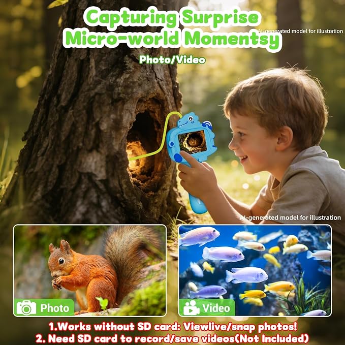 Kids Borescope Camera with Light, 2.4" Screen Kids Endoscope, Science Kits STEM Educational Toys for Boys & Girls Ages 4-12, Birthday Gifts for Indoor Outdoor Nature Explorer(Blue)