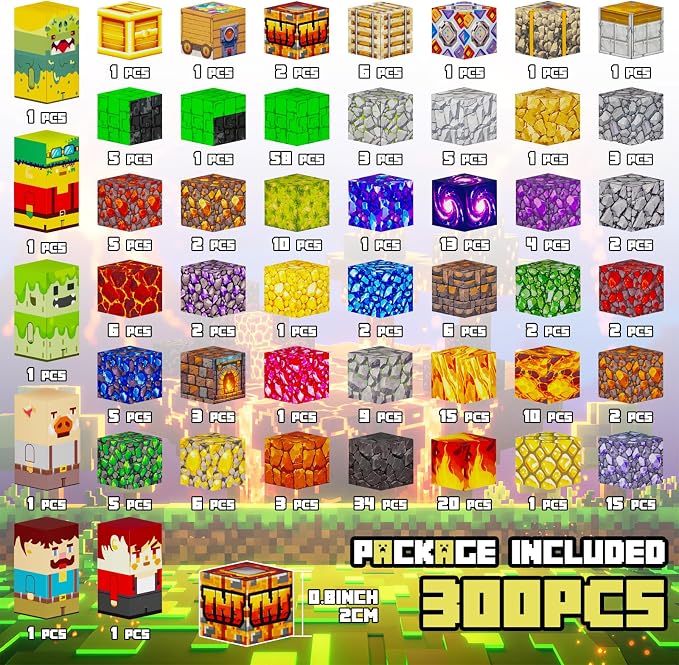 Magnetic Building Blocks STEM Toy Magnet Cubes for Kids 4-12 | Magnetic Cubes, 0.8 inches Building Blocks, Christmas Birthday Gifts for Kids Boys Girls Lava Portal-300pcs