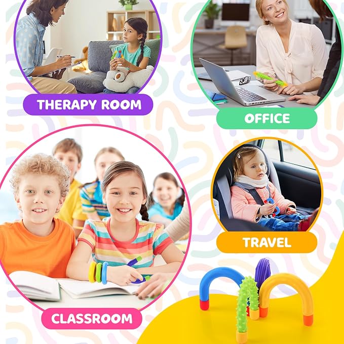 Fidget Sensory Sticks for Kids: 4 Pack Thickened & Flexible Silicone Fidget Stick - Fidget Stress Toy for Kids Autism ADHD Calming - Quiet Fidgets for Classroom Focus Prizes - Travel Calm Essentials